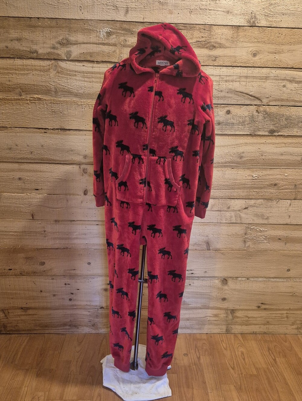 Children's Red Hooded Moose-Print Fleece Pajama Set